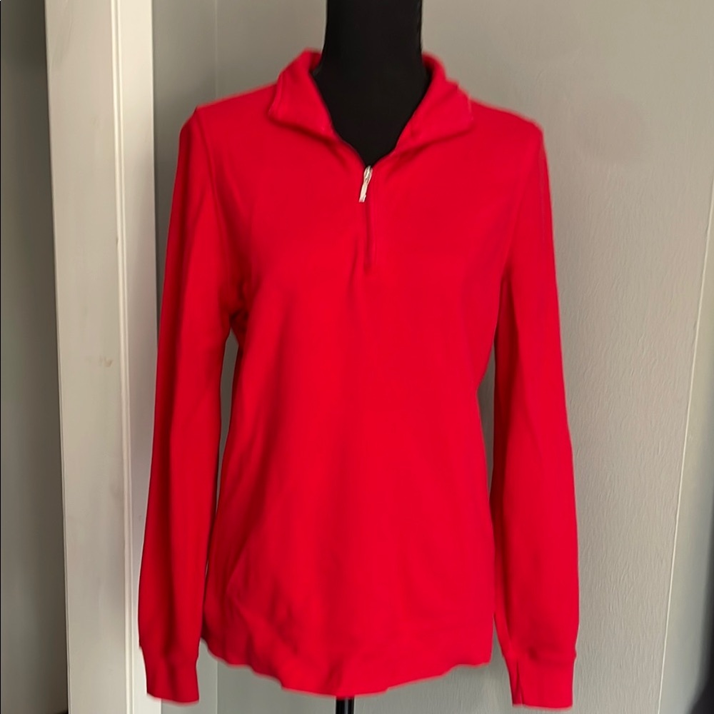 Izod Red Fitted Long Sleeve Quarter Zip Polo